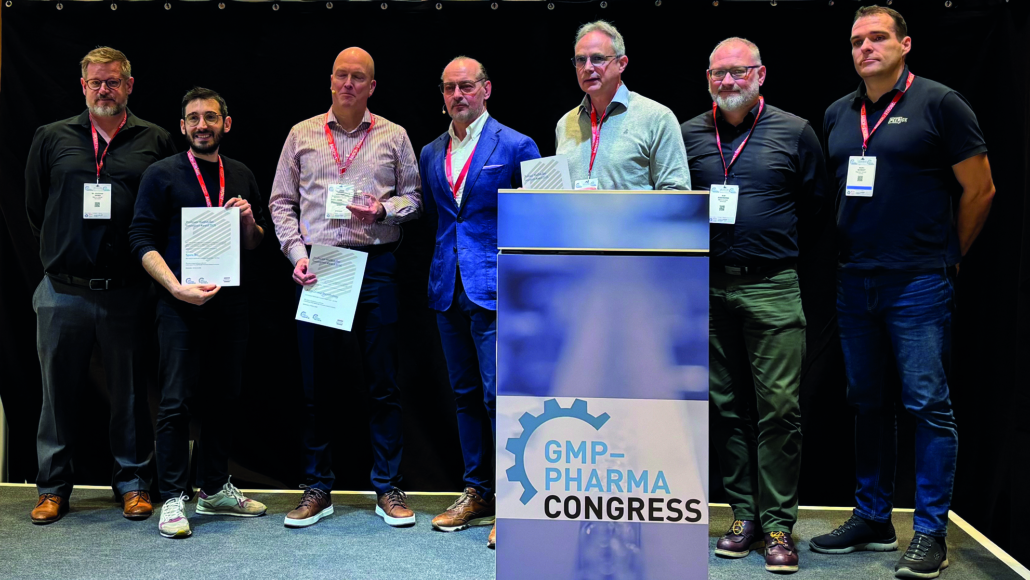 Left to right: Christian Horn, Merck Lifesciences; Maxim Mistretta, Spore.Bio; Andrew Gravett, AstraZeneca; Oliver Schmidt, Concept Heidelberg; Matthias Markus, Bayer; Ralf A. Knierieme, Merck Lifesciences; Andre Schult, Peerox