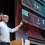 Willem Mulder, PhD, presenting the opening keynote at SLAS Europe 2026.
