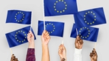EU flags being raised