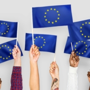 EU flags being raised