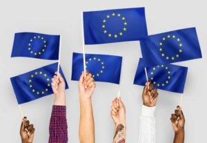 EU flags being raised