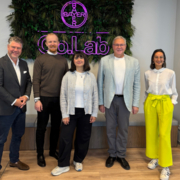 Team Phinomcs new at Bayer Co.Lab: Guido Mathews, Phinomics; Simon Cladders, Bayer; Massa Shoura, Phinomics (CEO); Stephen Levene, Phinomics; Ruth Shah, Bayer
