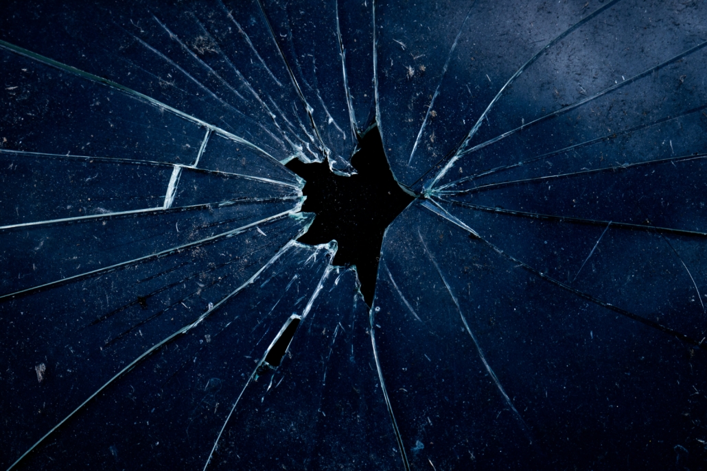 smashed window glass blow