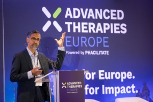Professor Jacob George, Chief Medical and Scientific Officer at the MHRA presenting his keynote speech at Phacilitate Advanced Therapies Europe, 2026